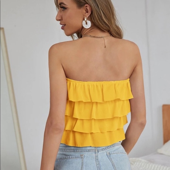Yellow Ruffle Layered Strapless Top - Picture 4 of 4